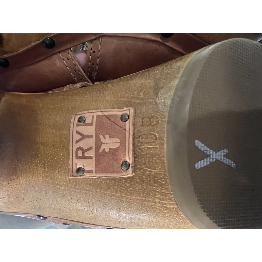Frye Elle Kiltie Fringe Brown Leather Clogs Wood 10 Medium Thick Heel‎ BoHo - Picture 8 of 12